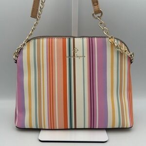 Nanette Lepore Multicolor Stripe Crossbody Bag Goldtone Hardware Vegan Leather